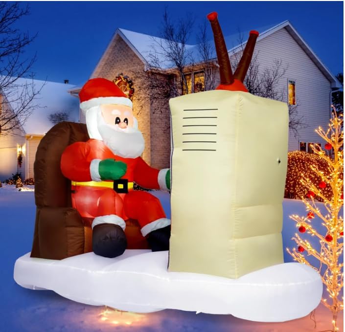 Christmas Inflatable Outdoor Decoration, 6FT Inflatable Christmas Santa Claus with TV Decorations Outdoor