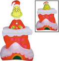 Gemmy Animated Airblown Grinch Pop Up from Seussian Chimney, 5.5 ft Tall, Multi