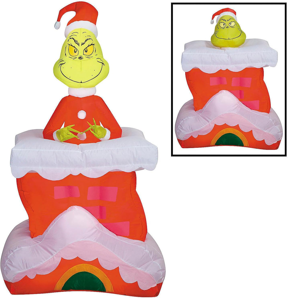 Gemmy Animated Airblown Grinch Pop Up from Seussian Chimney, 5.5 ft Tall, Multi