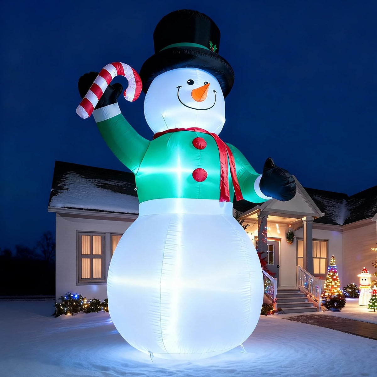 15 ft Inflatable Snowman with Candy Cane