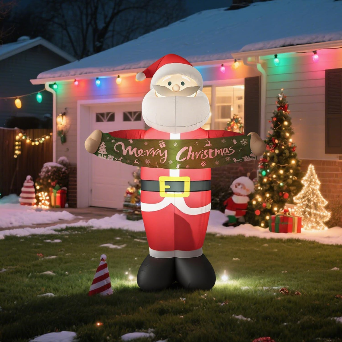 6 ft Inflatable Santa with Merry Christmas Banner