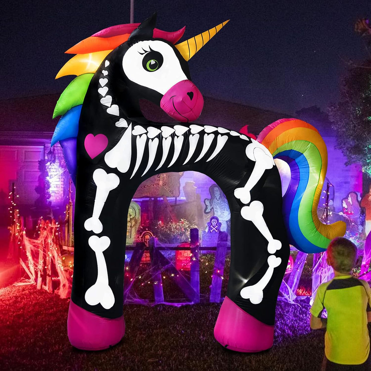 11 ft Inflatable Rainbow Skeleton Unicorn Arch