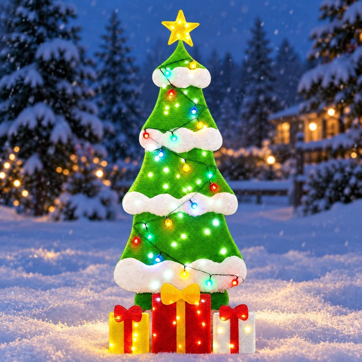 3ft 2D Christmas Tree Outdoor Decorations with 8 Light Modes（Sphere） / Large Holiday Yard Ornament with 100 Twinkling LED ...