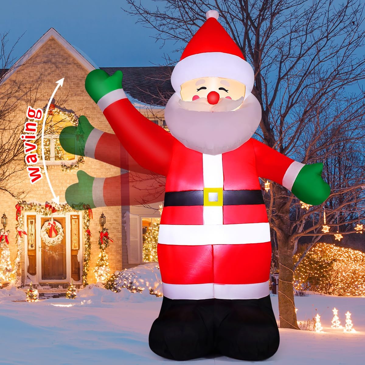 GOOSH 8.8 FT Waving Christmas Inflatables Santa Claus Shaking Hand - Outdoor Santa Christmas Decorations Blow