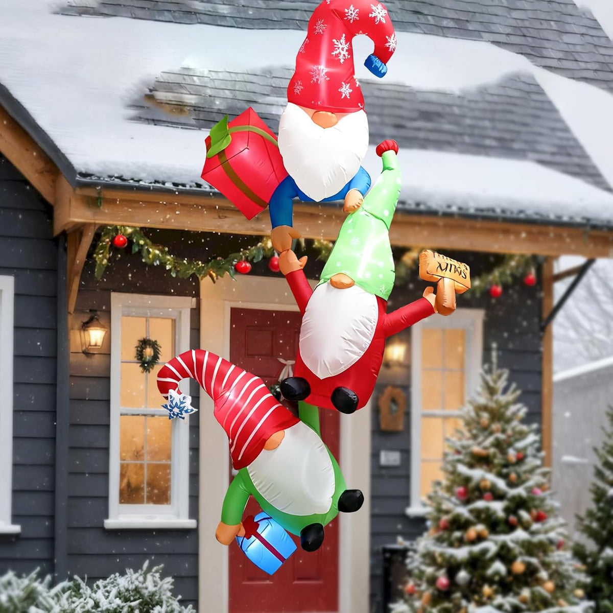 8FT Gnome Inflatables Outdoor Hanging Inflatables Gnomes Set, Climbing Inflatable Gnomes with Presents, Gift
