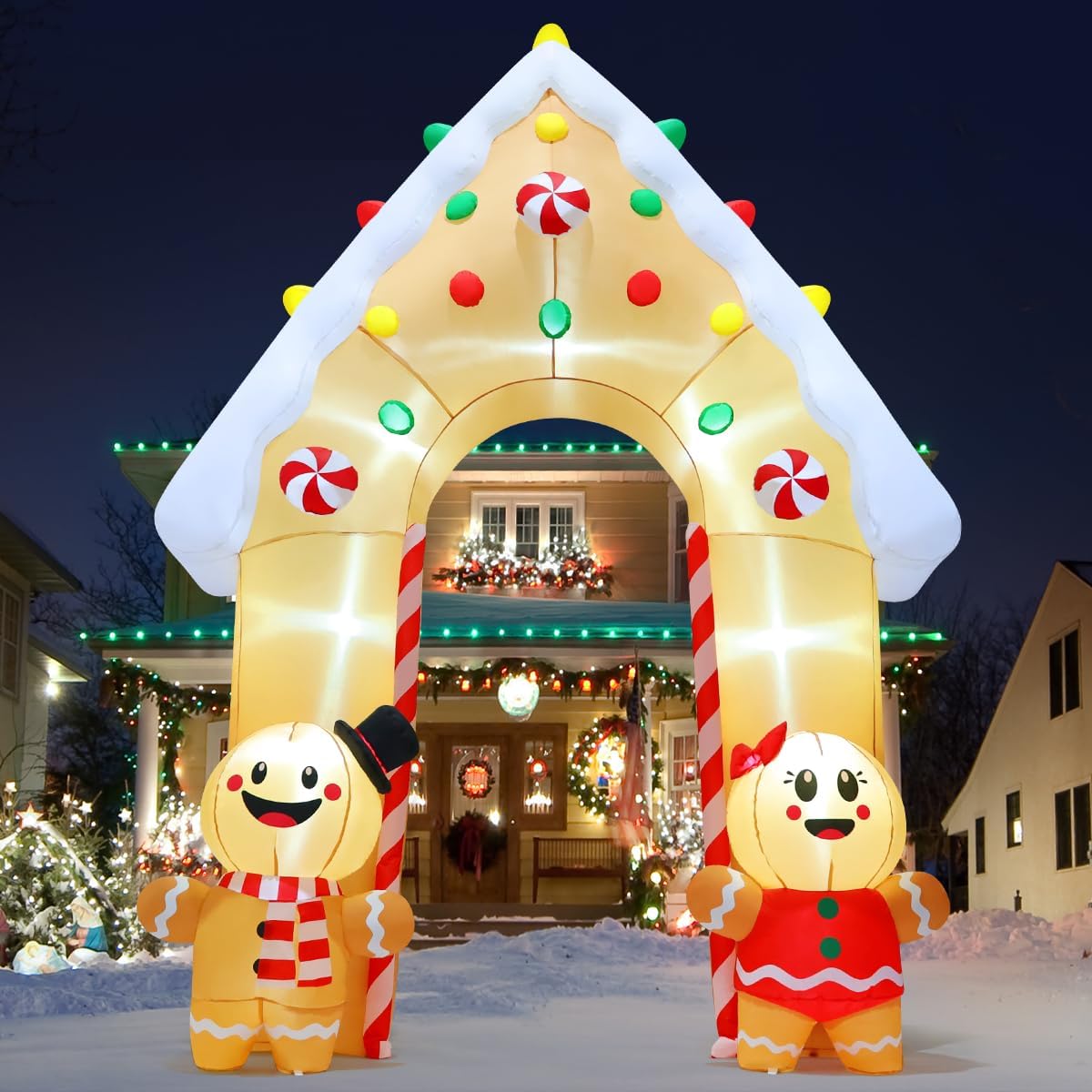GOOSH 11.8 FT Christmas Inflatables Decorations Archway, Gingerbread Inflatable Yard Decorations with LED