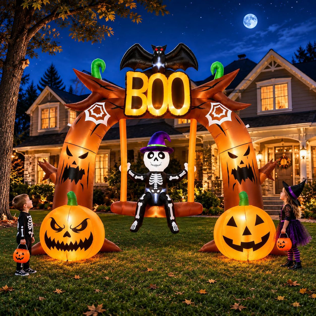12FT Giant Halloween Inflatables Boo Archway Outdoor Decorations, Giant Scary Halloween Arch Blow Up Yard