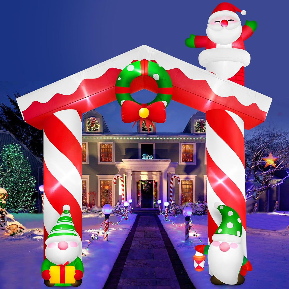 Danxilu 10 FT Giant Christmas Inflation Archway Outdoor Decoration, Blow Up Yard Decorations with Gnomes &