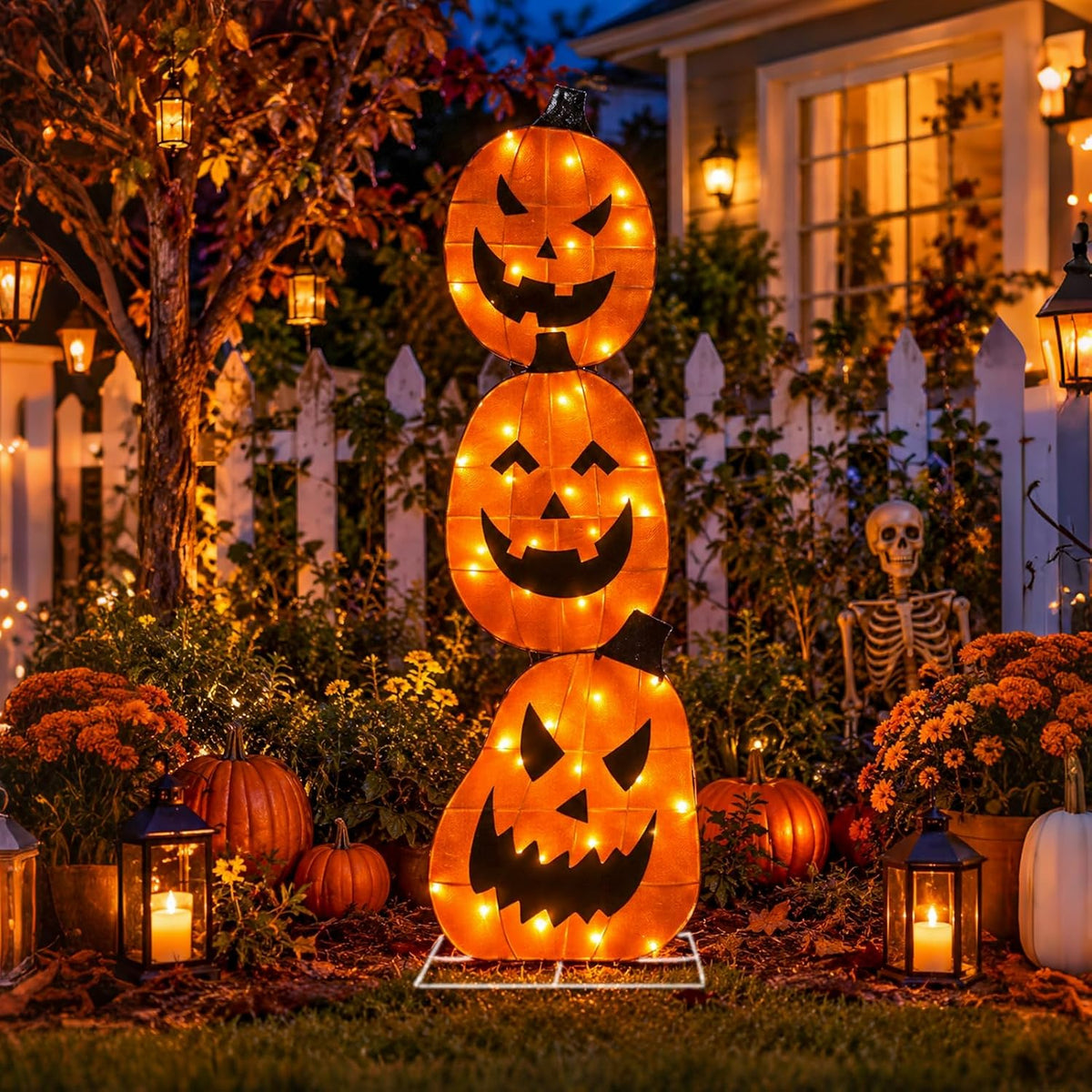 5FT Light Up Pumpkin Halloween Decorations Outdoor, 45 Lights / 3 Tier Stacked Jack O Lantern Dimensional 2...