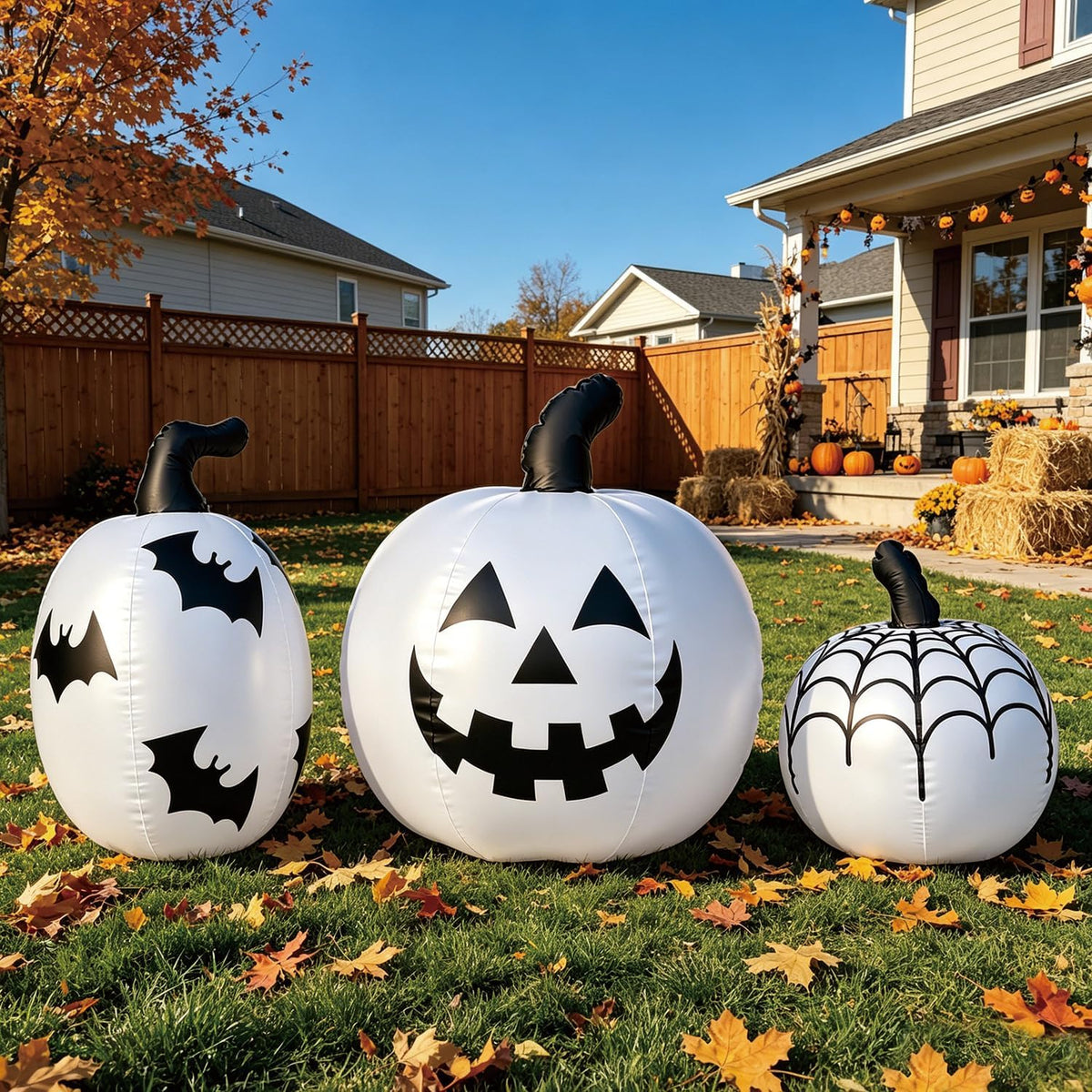 DomKom PVC LED Halloween Pumpkin Inflatable Outdoor Decorations / Built-in Color Changing LED Lights,