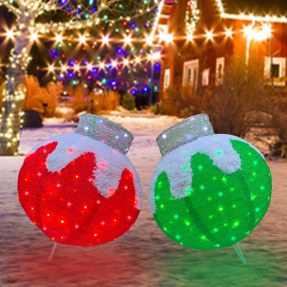 Outdoor Christmas Balls Lighted, 2pcs Pop-Up Christmas Ornaments Outdoor Decorations Prelit 160 Lights with...