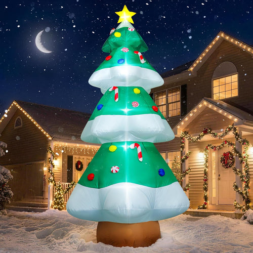 10 FT Christmas Inflatables Tree Decorations, Giant Blow-Up Tree Yard Decor / Blow-Up Tree with LED Lights,