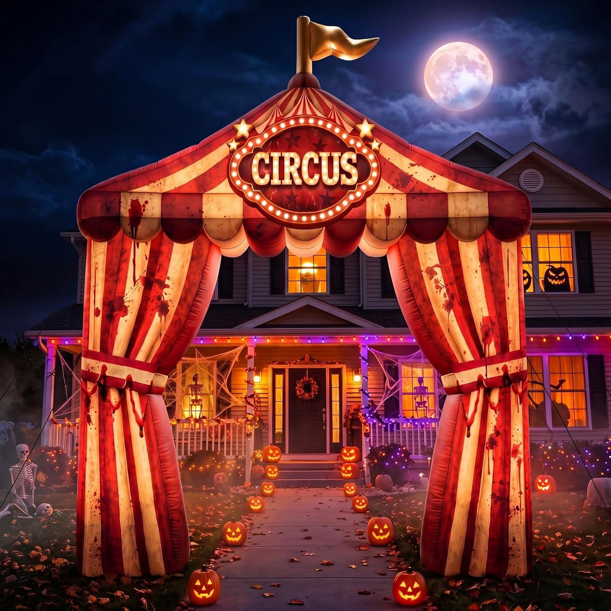 Sotiff 10 ft Inflatable Archway, Circus, Red / Halloween Circus Arch Decoration with Lighted, Blower, Ul Pl