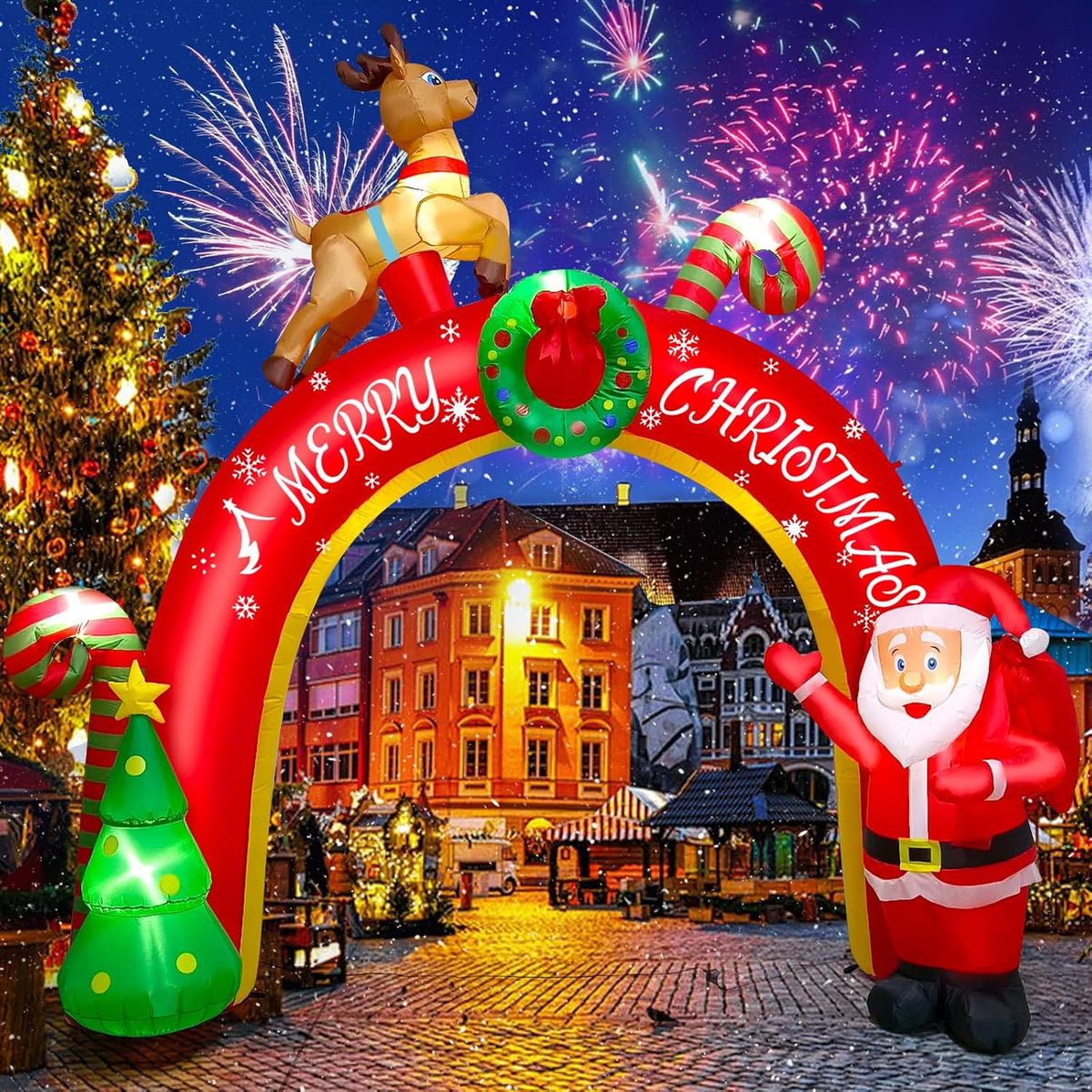 TOROKOM 10FT Christmas Inflatable Decoration with Build-in LEDs / Blow Up Yard Santa Claus Decoration