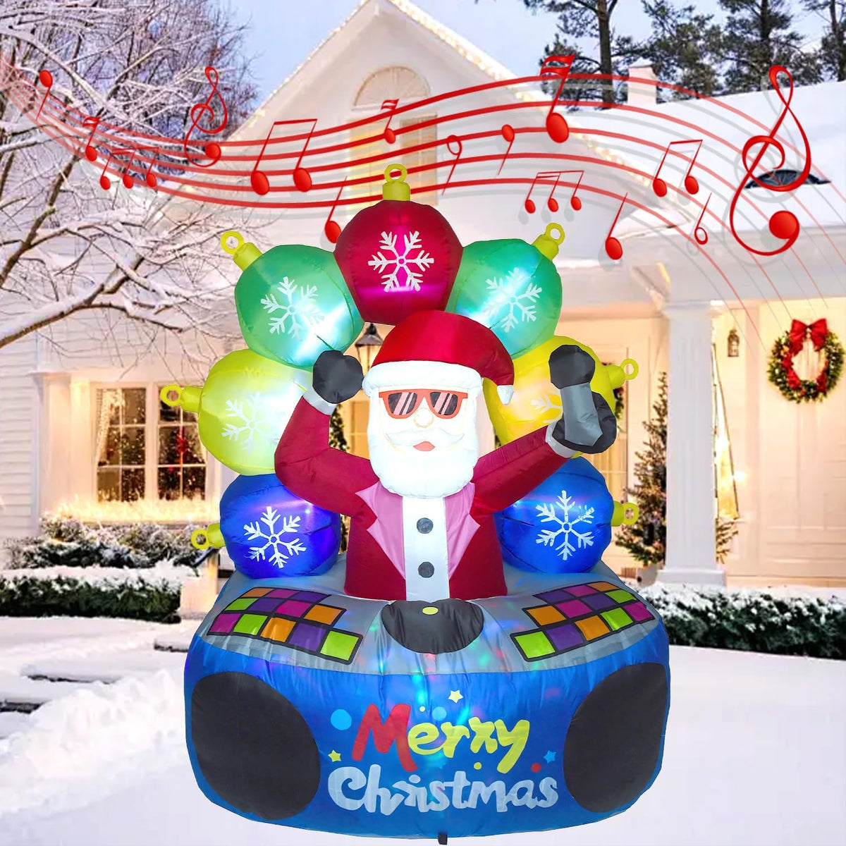 6 FT Christmas Inflatables DJ Santa Outdoor Decorations with Rotating LED / Musical Blow Up DJ Santa Claus,