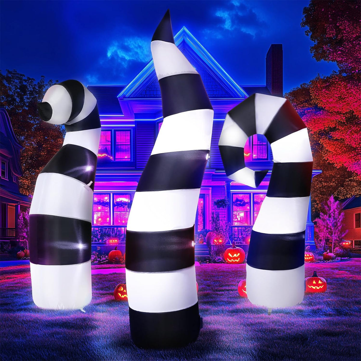 Leyndo 3 Pcs Halloween Worm Inflatables Decoration with Build in LED / 6 ft Light Giant Yard Lawn Black and
