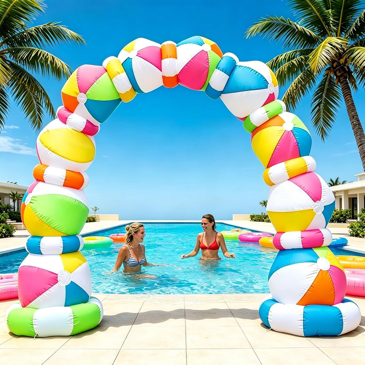 SummitGo 8 FT Inflatable Beach Ball Arch Summer Outdoor Decoration / Blow Up Beach Ball Archway with Built-in