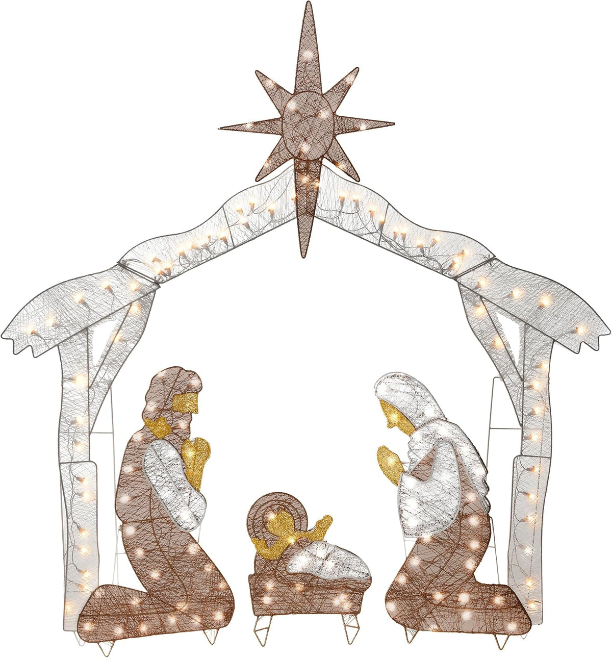 National Tree Company Pre-Lit Artificial Crystal Holy Family Nativity / 150 Clear Lights, Includes Stand,
